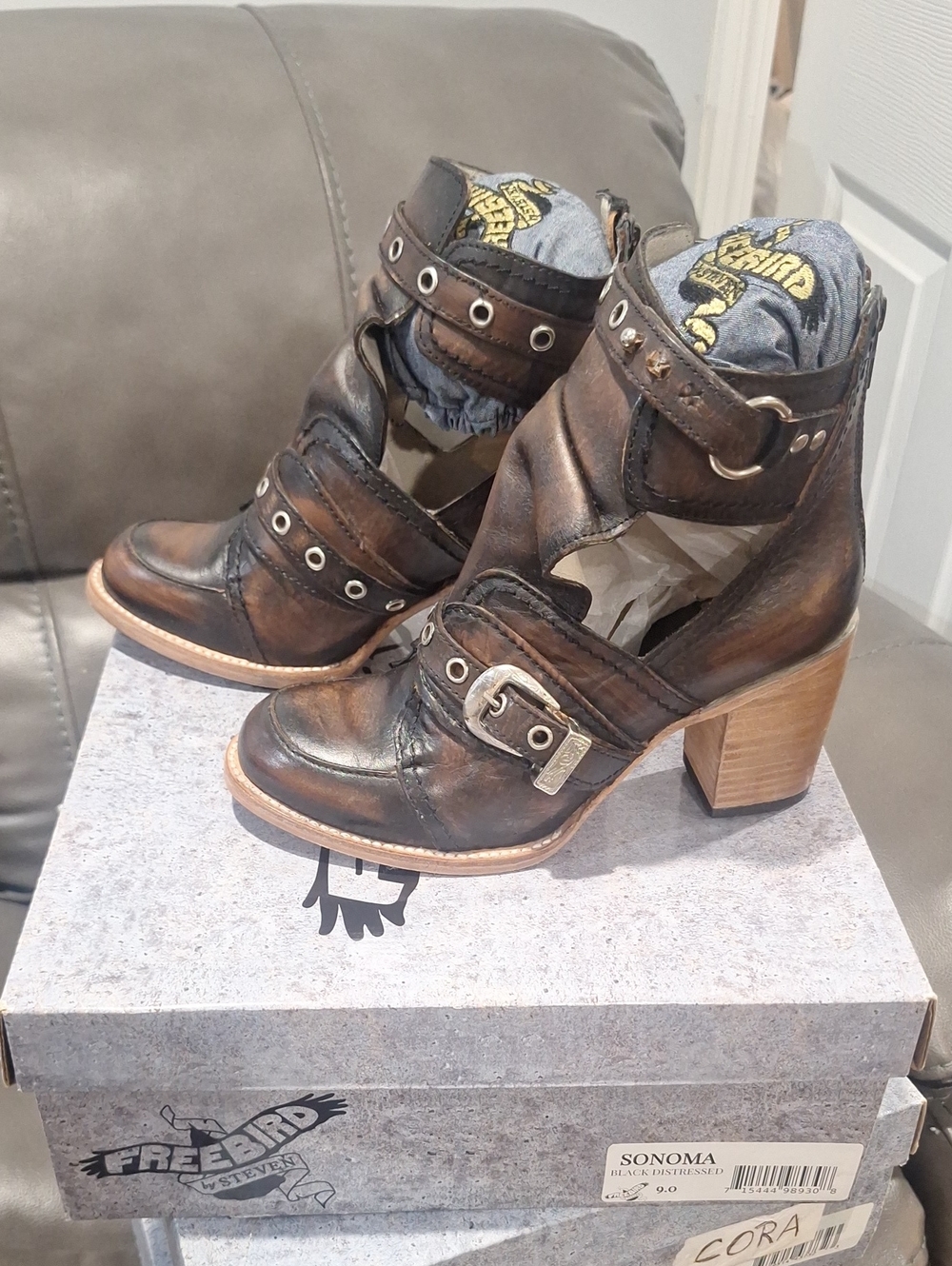 Freebird by Steven Brown Distressed Leather Cutout Ankle Boots